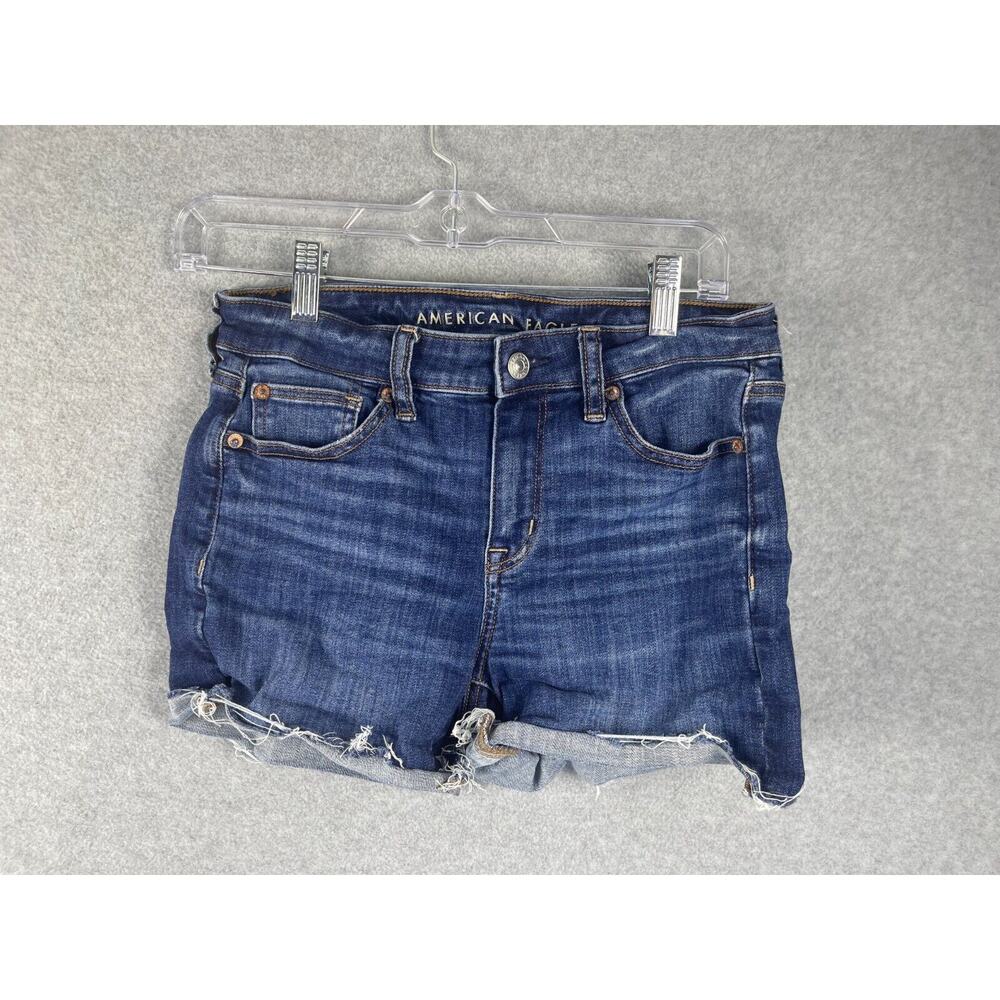 American Eagle Jean Shorts Women's Size‎ 4 Hi Rise Shortie Cutoff Med Wash